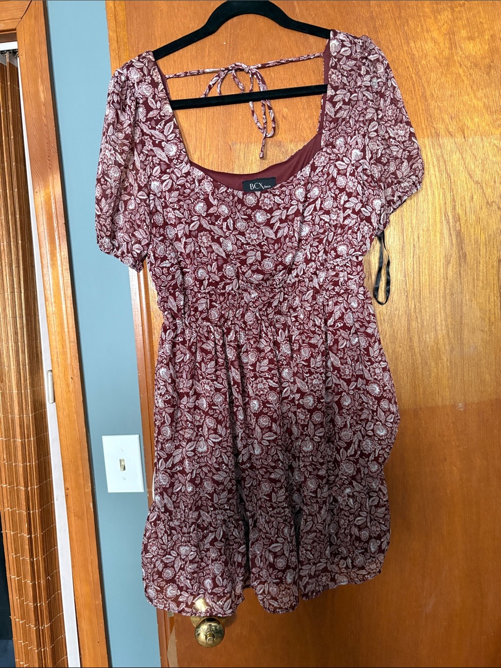 BCX Burgundy Floral Short Sleeve Babydoll Tunic